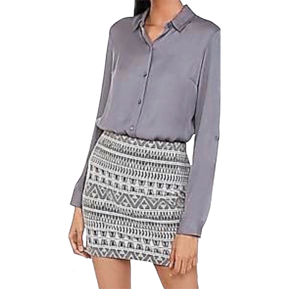 Express Aztec Print Elastic Waist Black Skirt